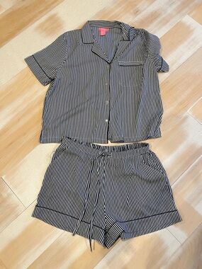 Isaac Mizrahi Navy & White Striped Short Pajama Set